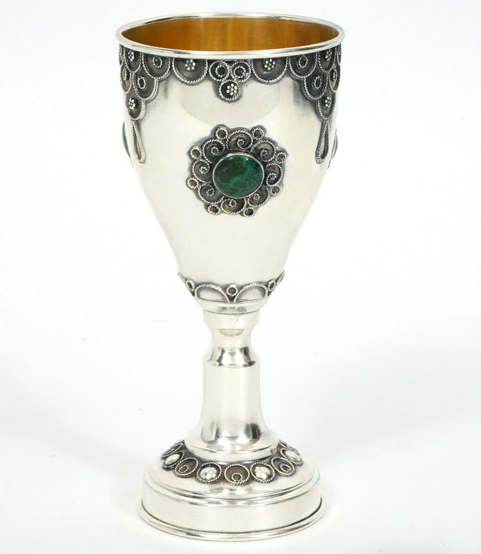 Israeli Sterling Silver Polished Stone Kiddush Cup (1 of 9)