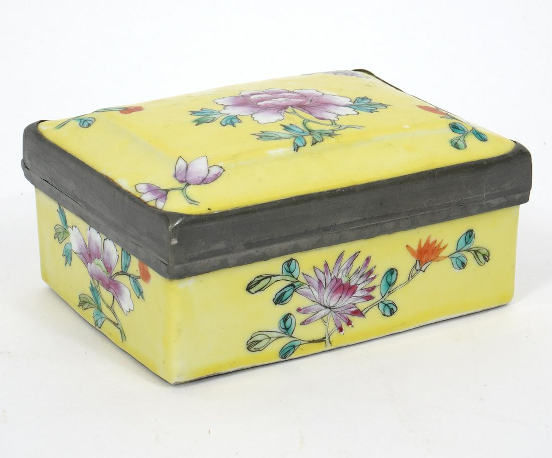Chinese Floral Porcelain Metal Hinged Box (1 of 8)