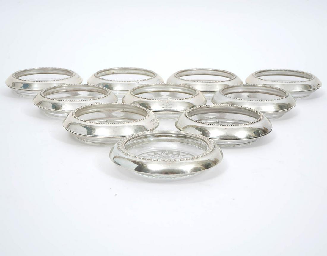 Set of 10 Whiting Sterling Rim Glass Coasters (1 of 6)