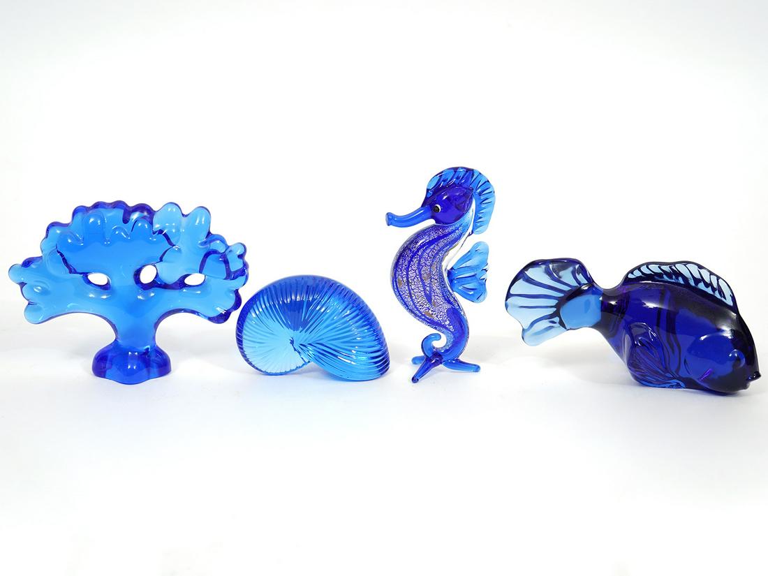 Group of Four Blue Crystal Glass Figures (1 of 7)