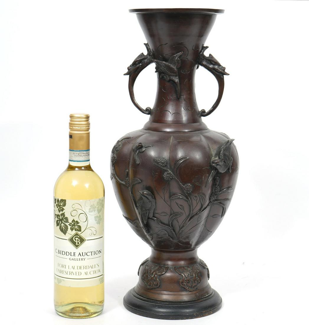 Japanese Bronze Vase Accented with Birds & Flowers (1 of 14)