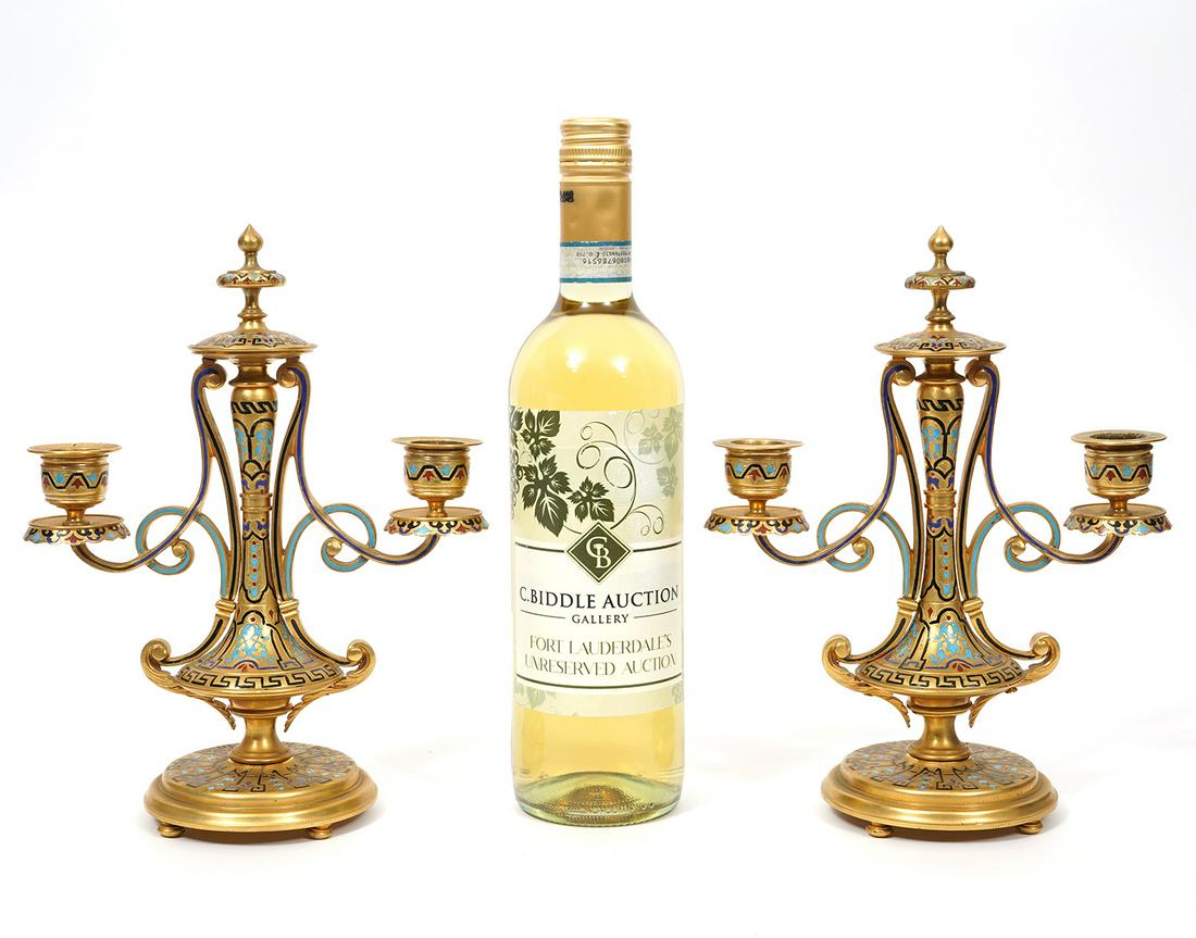 Pair of French Champleve Two-Arm Candelabras (1 of 8)