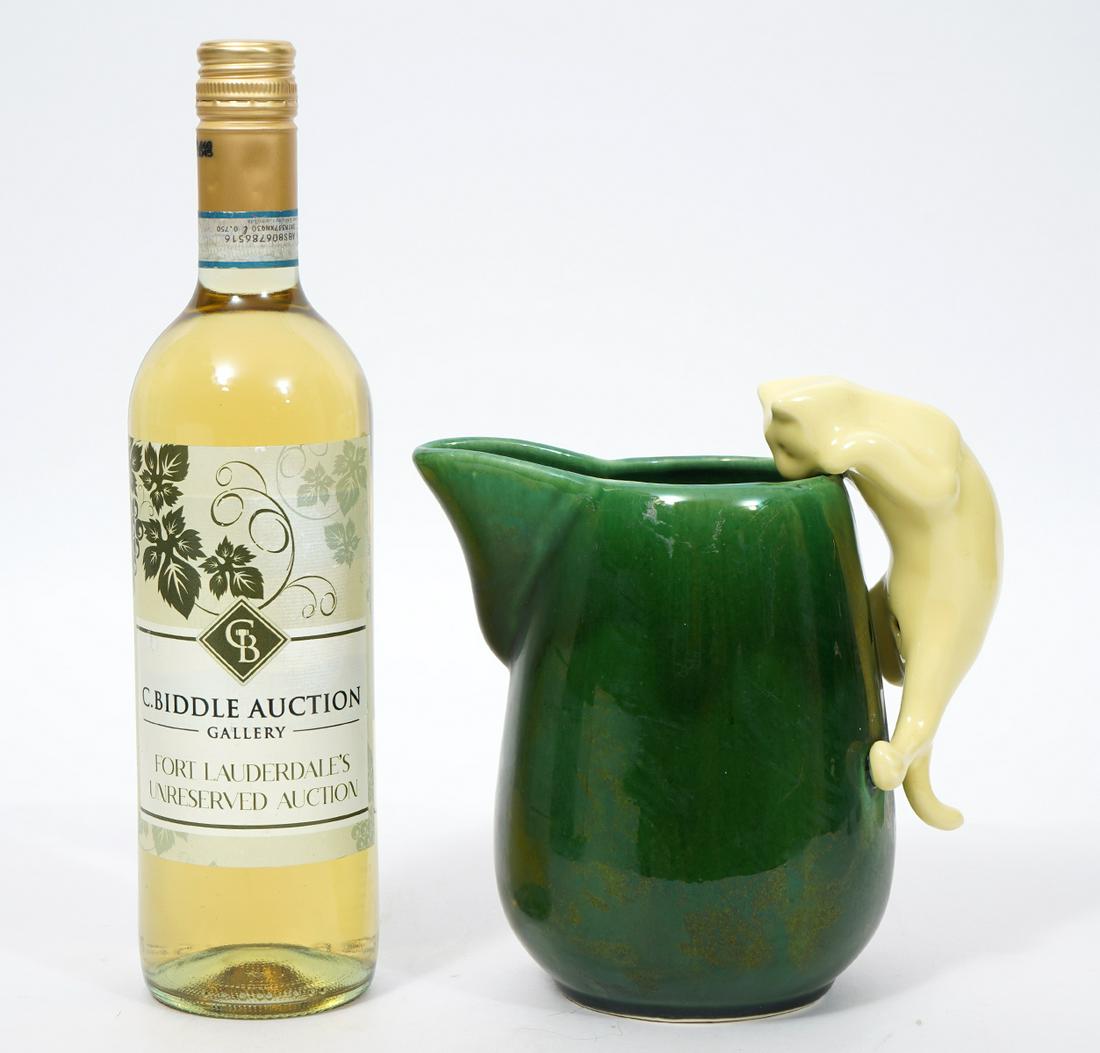 Green Pottery Pitcher with Cat Handle (1 of 6)