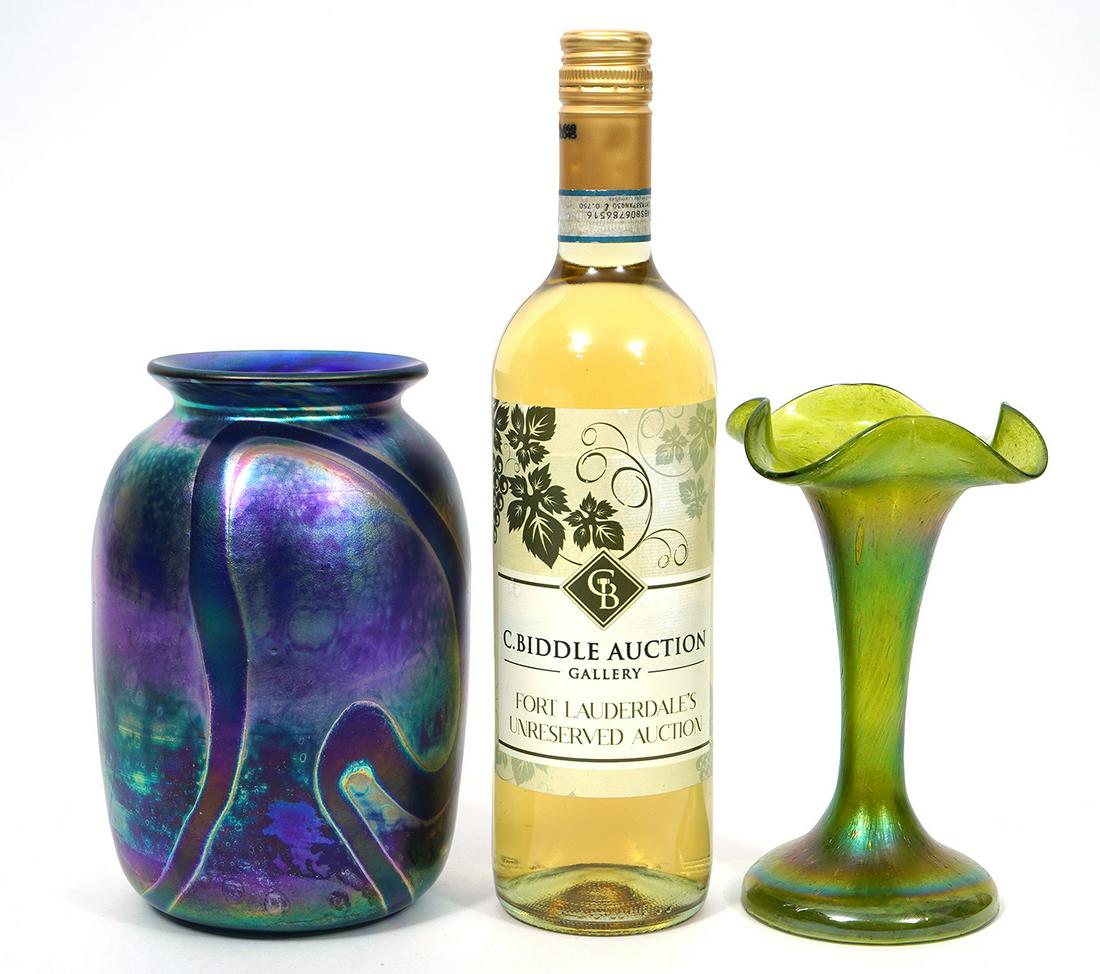 Two Hand-Blown Art Glass Iridescent Vases (1 of 5)