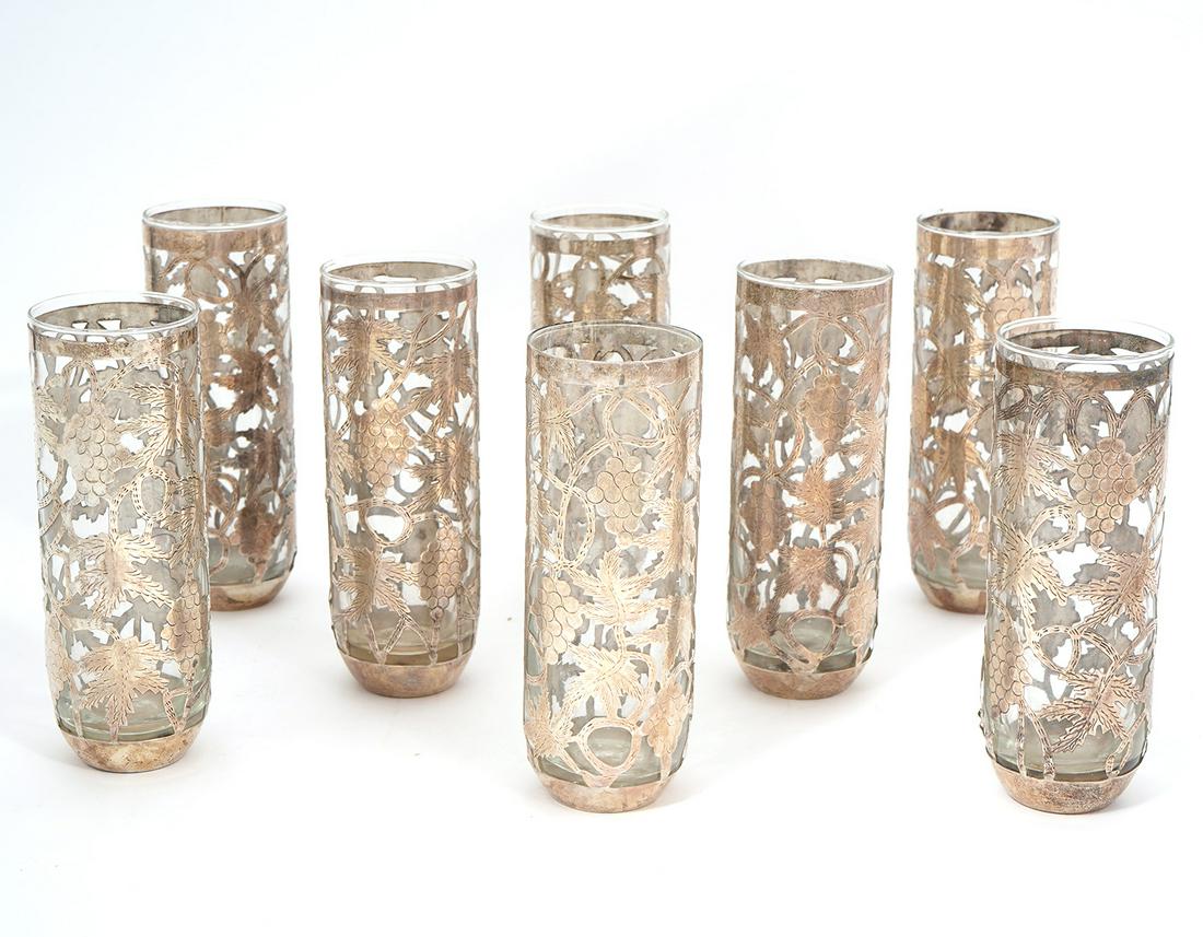 8 Mexican Silver Overlay Highball Glasses (1 of 6)