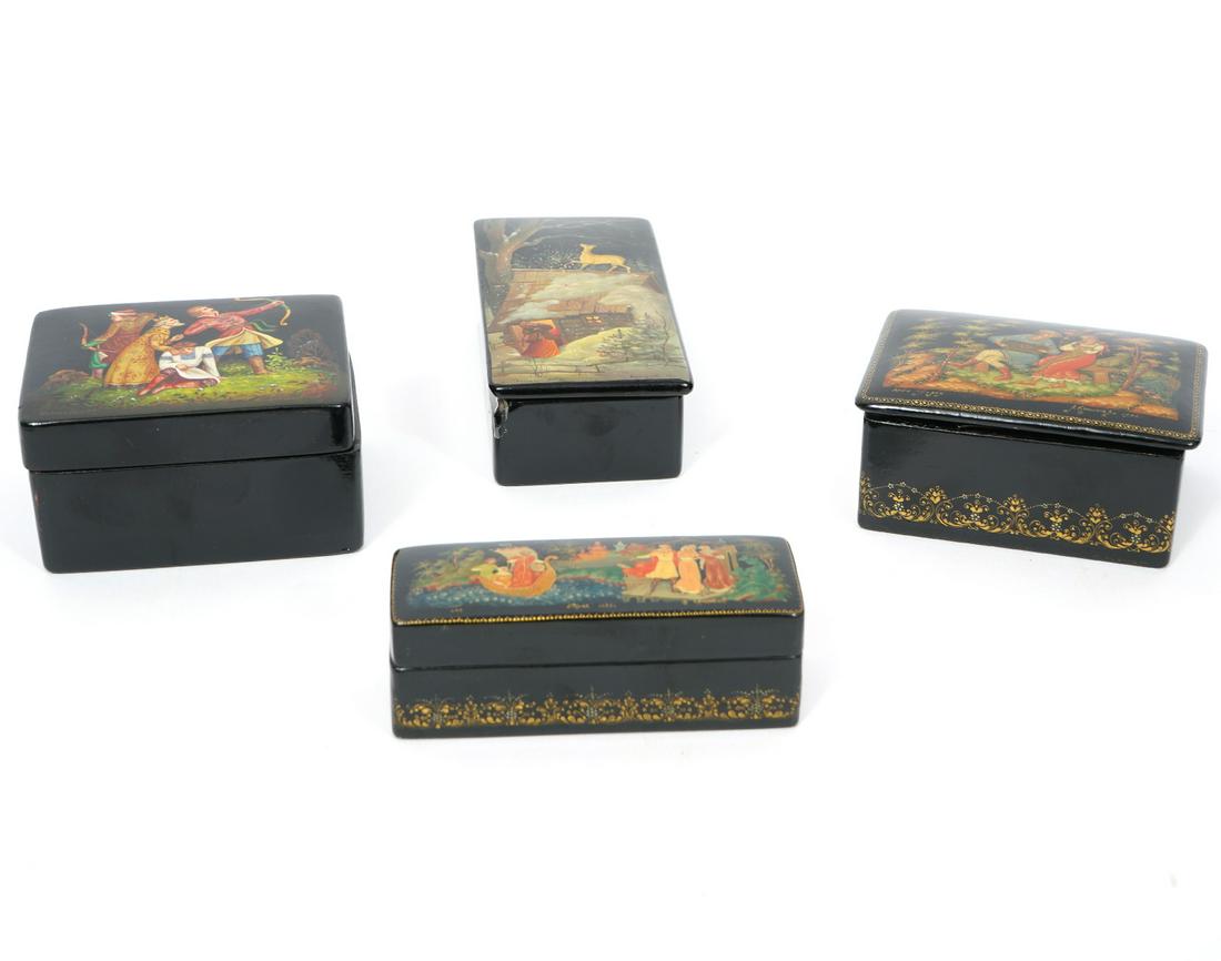 Four Russian Folklore Lacquer Trinket Boxes (1 of 9)