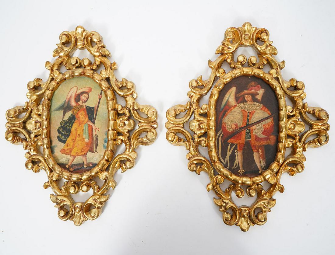 Attrib. Cuzco School Angels O/C on Gilt Frame Pair (1 of 5)