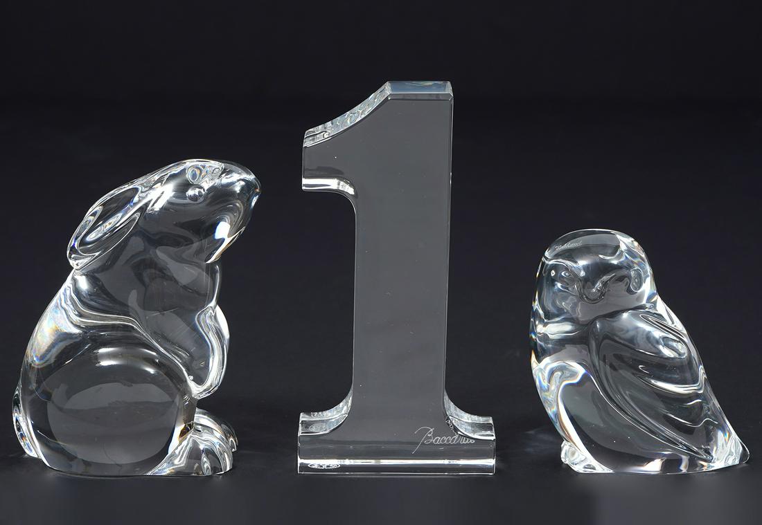 Three Baccarat Crystal Figures Owl, Rabbit & # One (1 of 4)