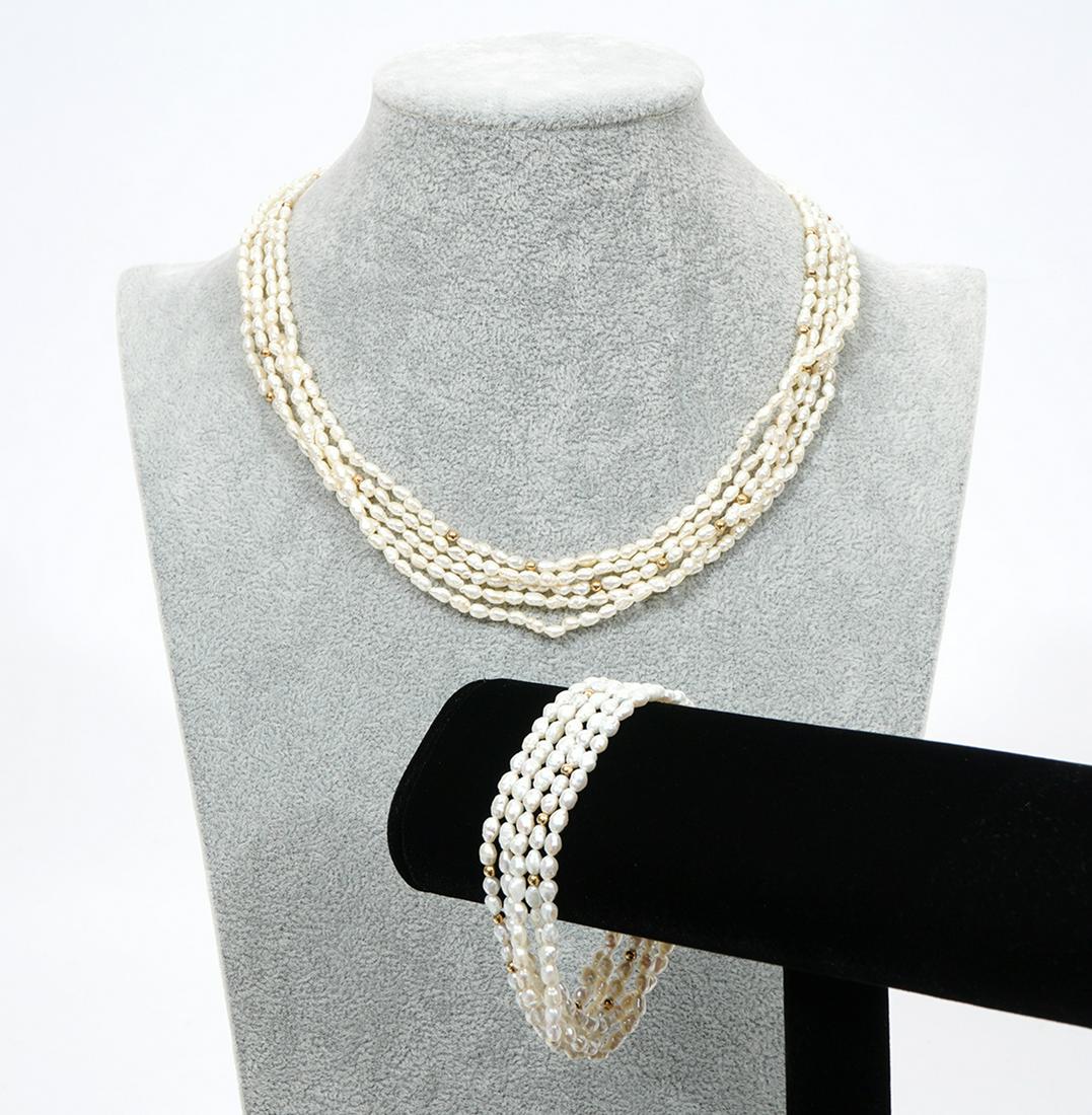 Pearls 14k Gold Necklace Bracelet Matching Set (1 of 5)