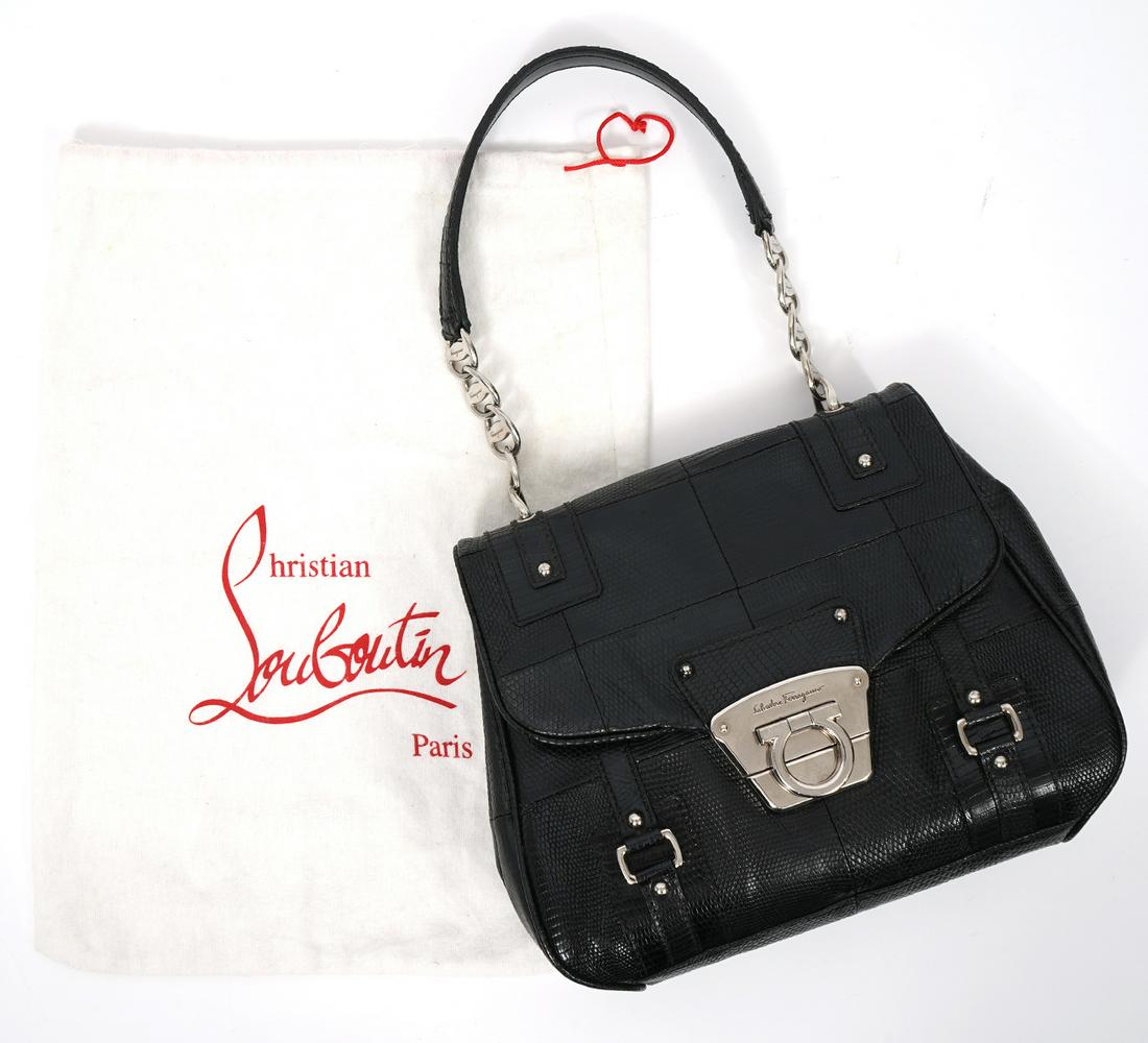 Ferragamo Gancini Blcak Lizard Handbag (1 of 10)