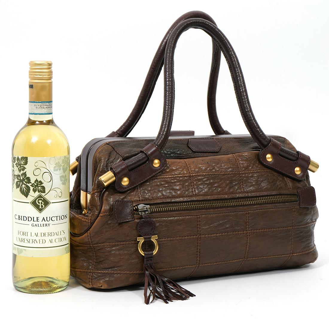 Ferragamo Distressed Brown Leather Handbag (1 of 11)