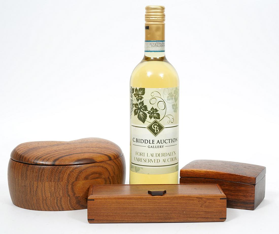 Three Artisanal Carved Wood Boxes (1 of 8)