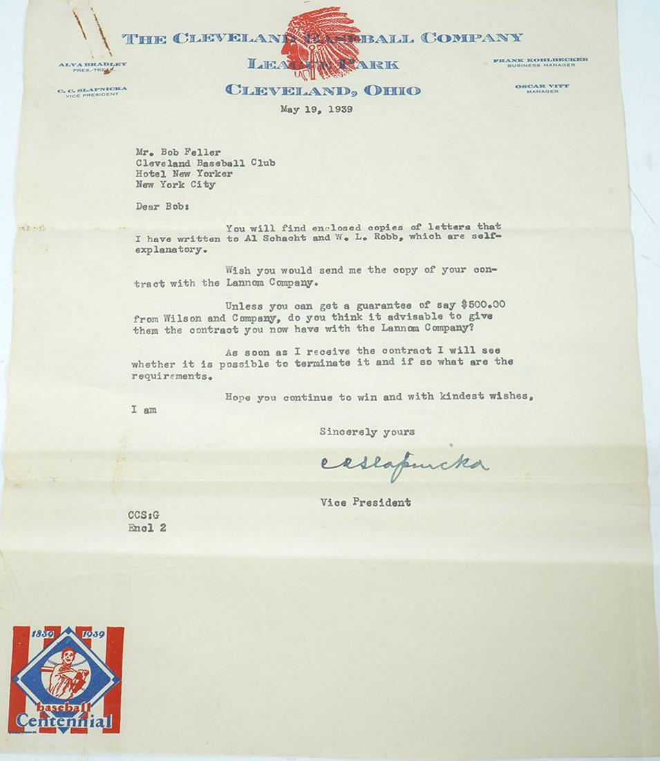 Bob Feller Contract Correspondence 1939 (1 of 7)