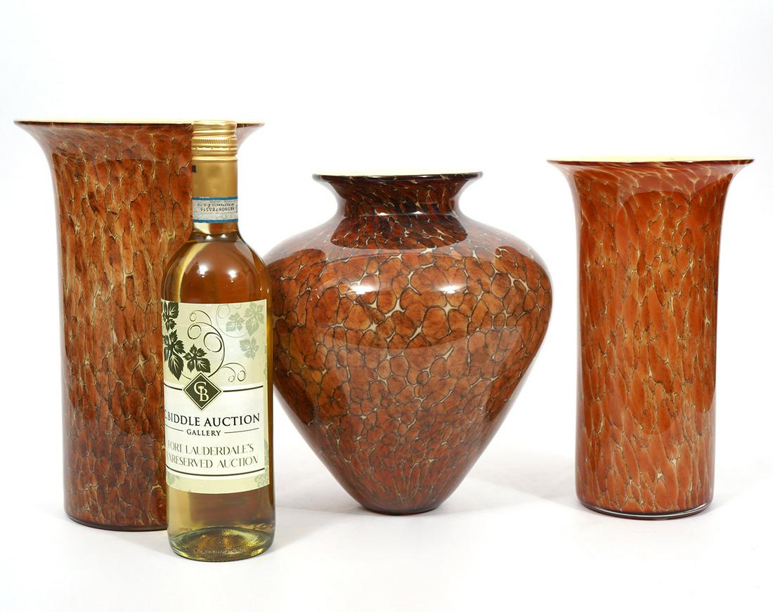 Three Cohn-Stone Mottled Orange Art Glass Vases (1 of 7)
