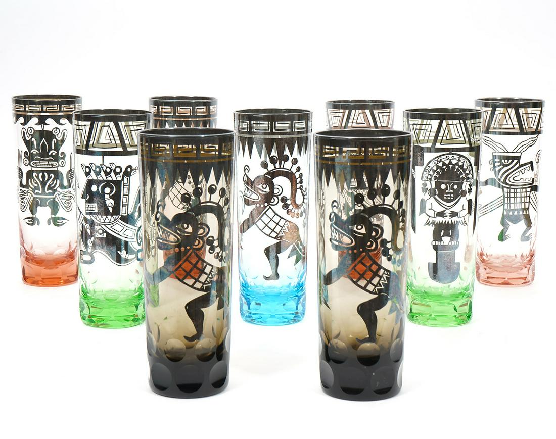 9 Vintage Aztec Silvered Designed Tall Glasses (1 of 6)