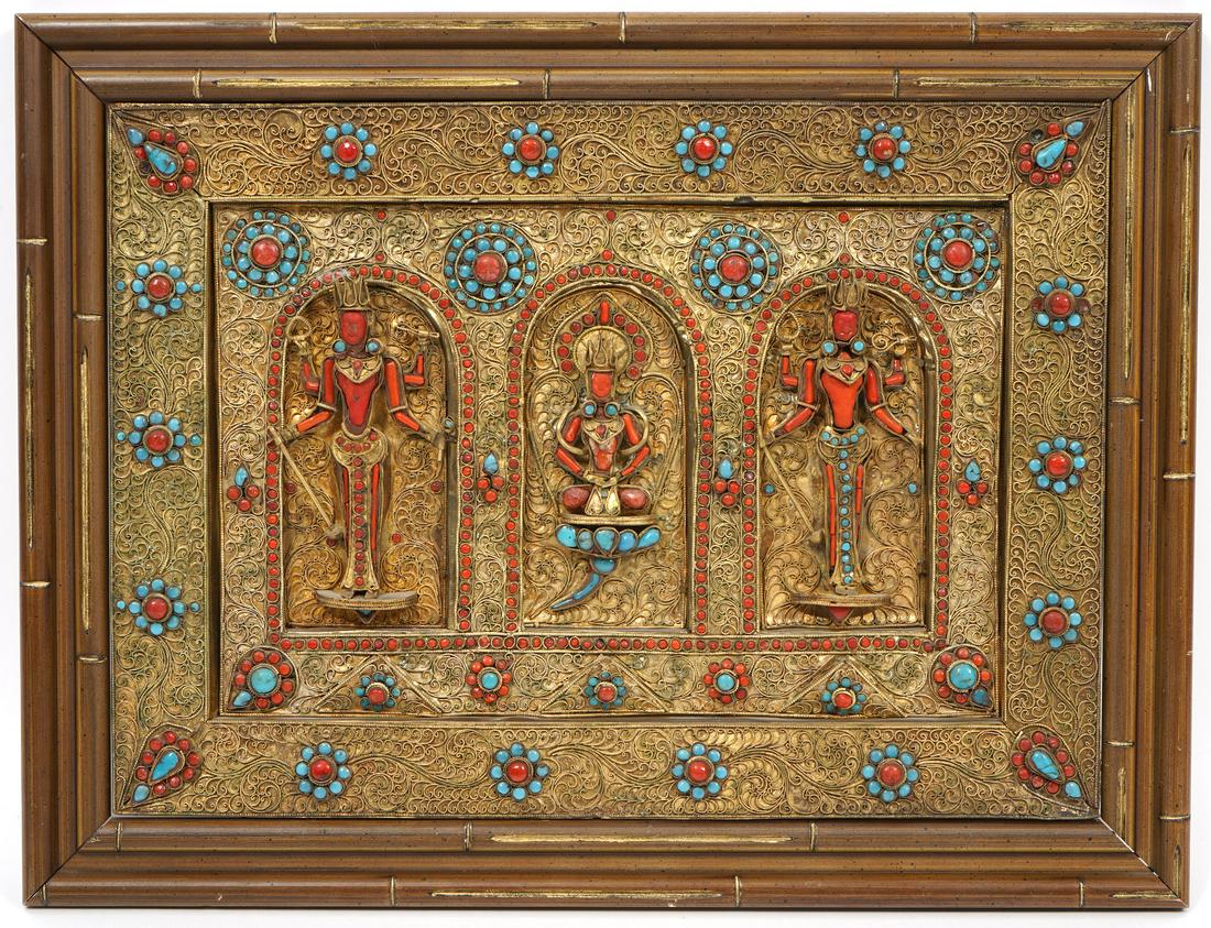 Nepalese Jeweled Gilt Filigree Votive Plaque (1 of 4)