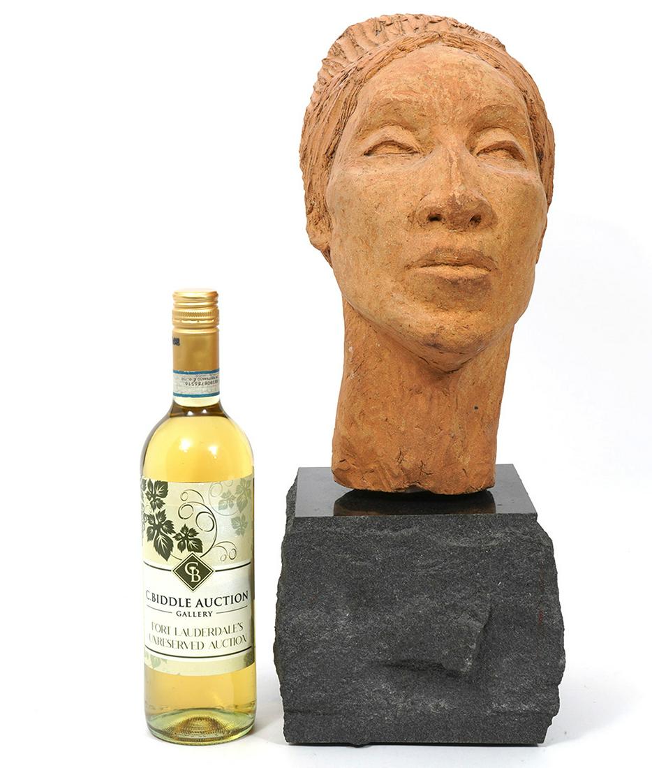 Terracotta Signed Female Bust on Slate (1 of 7)