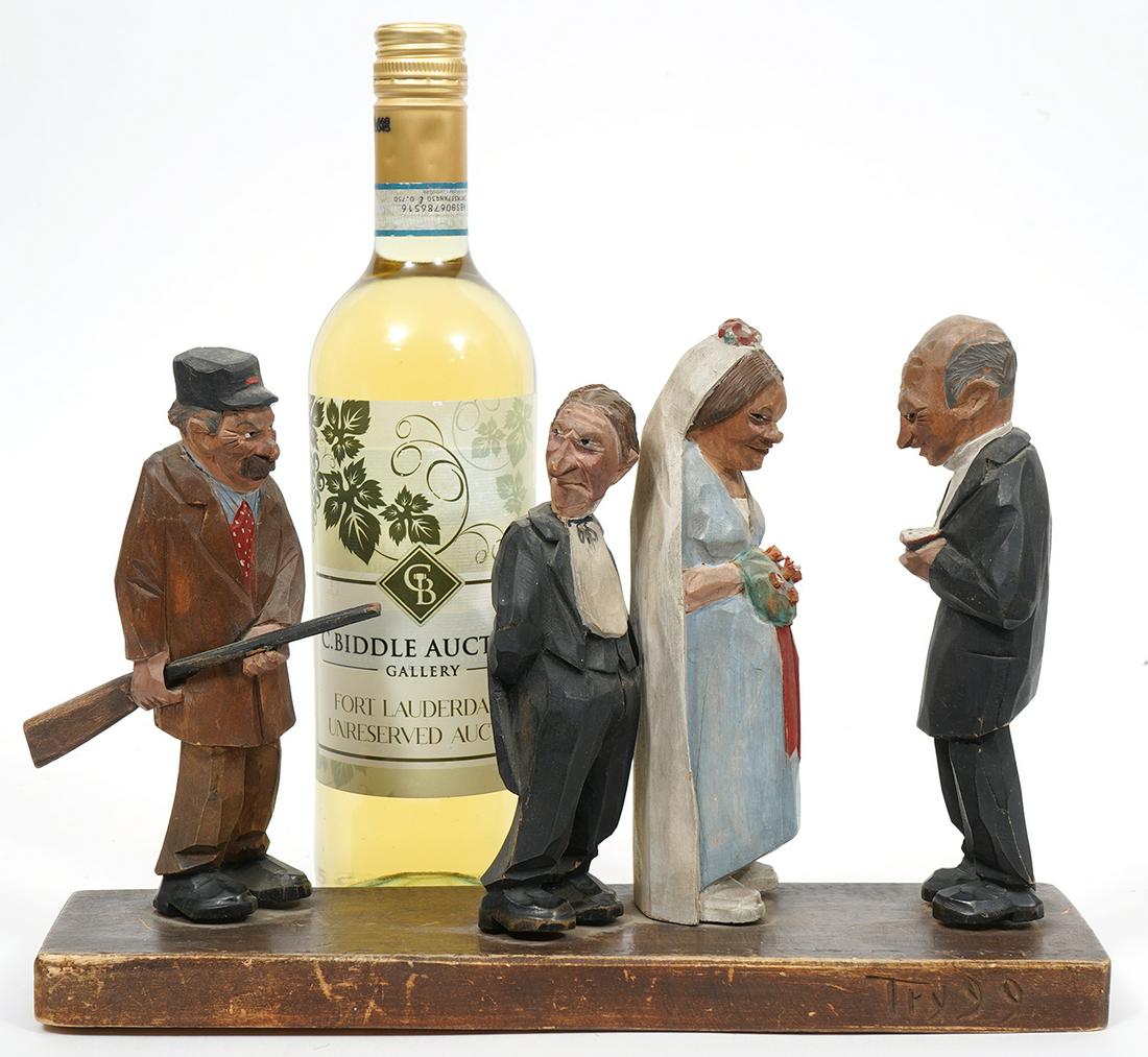 Trygg Folk Art Shotgun Wedding Wood Carving (1 of 6)