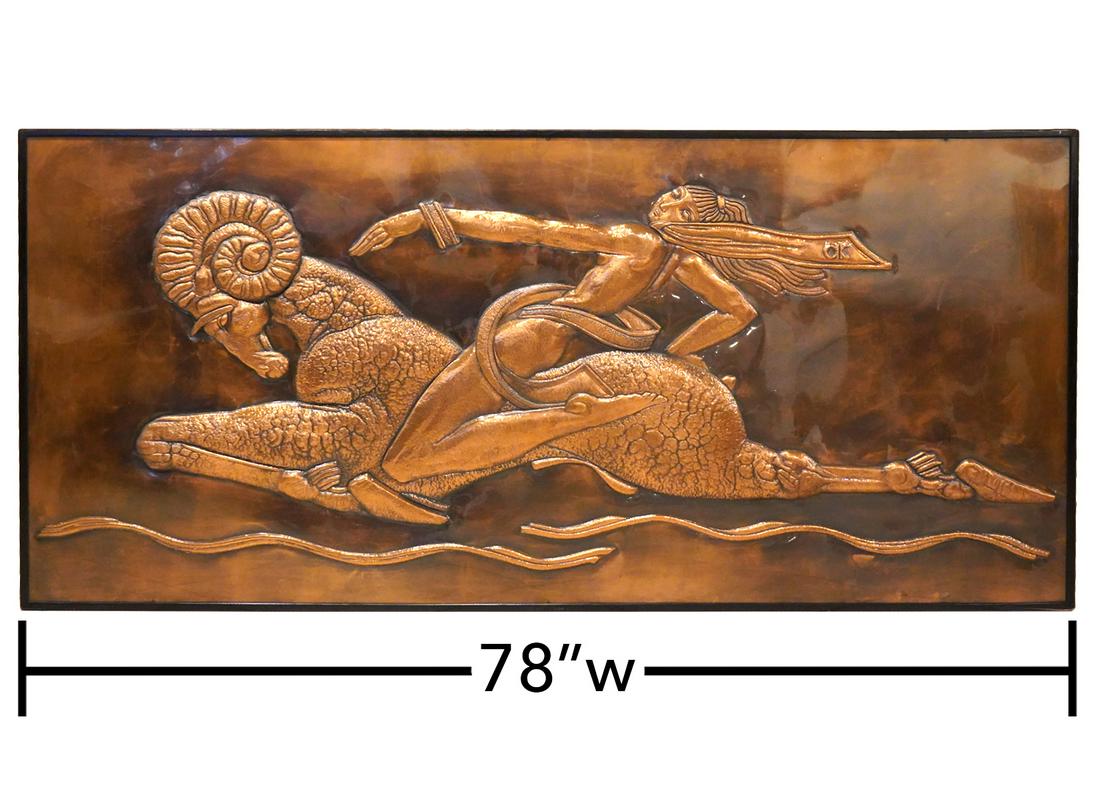 Large Copper Relief Wall Art Female & Ram (1 of 6)
