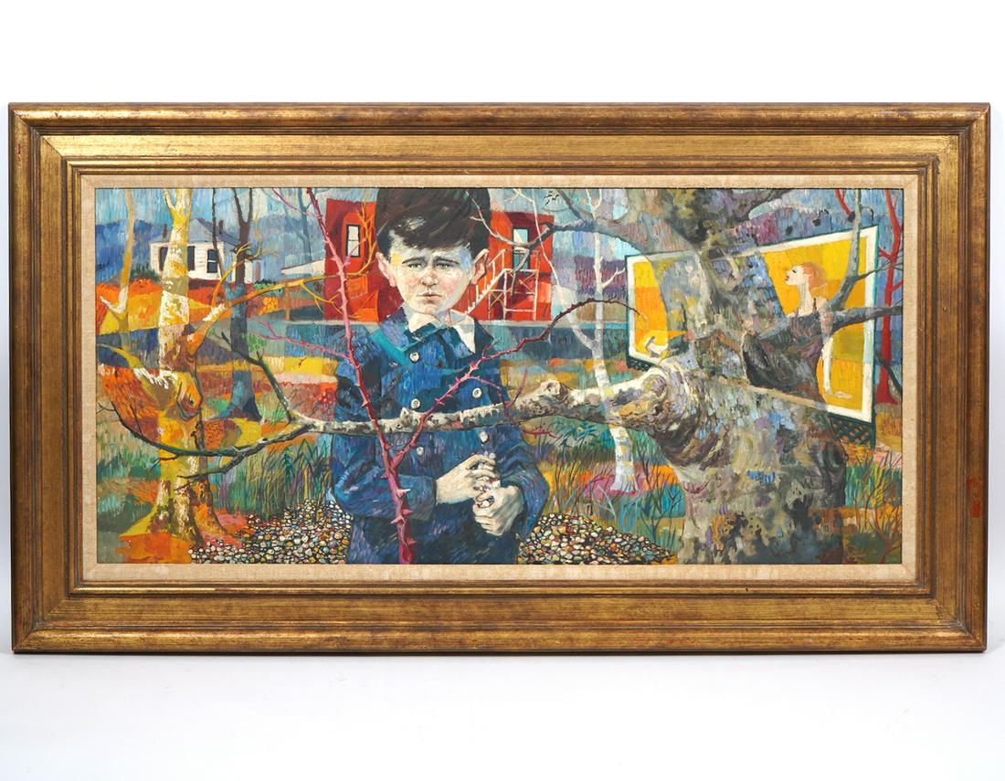 Untitled Surrealist Oil on Board Painting (1 of 8)