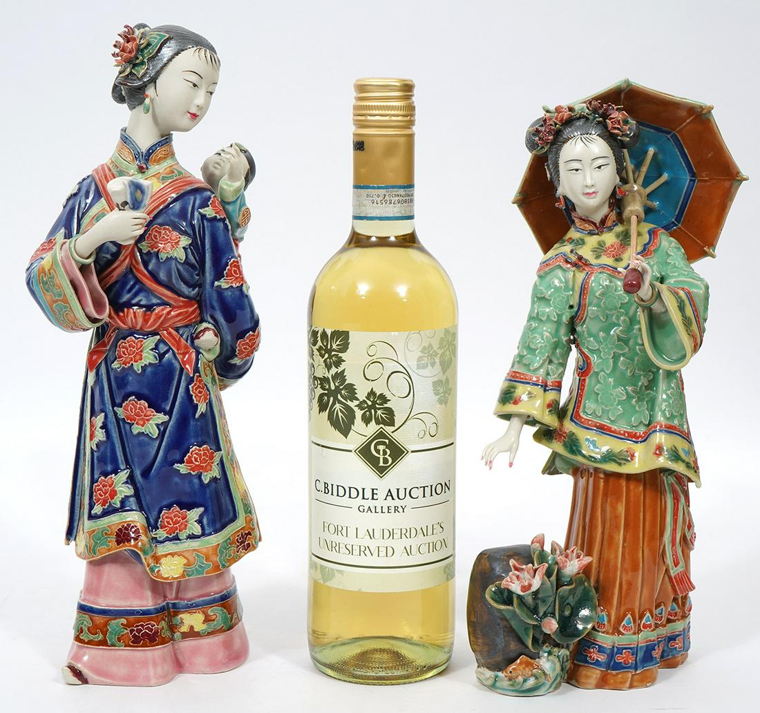 Two Chinese Shiwan Ceramic Lady Figures (1 of 9)