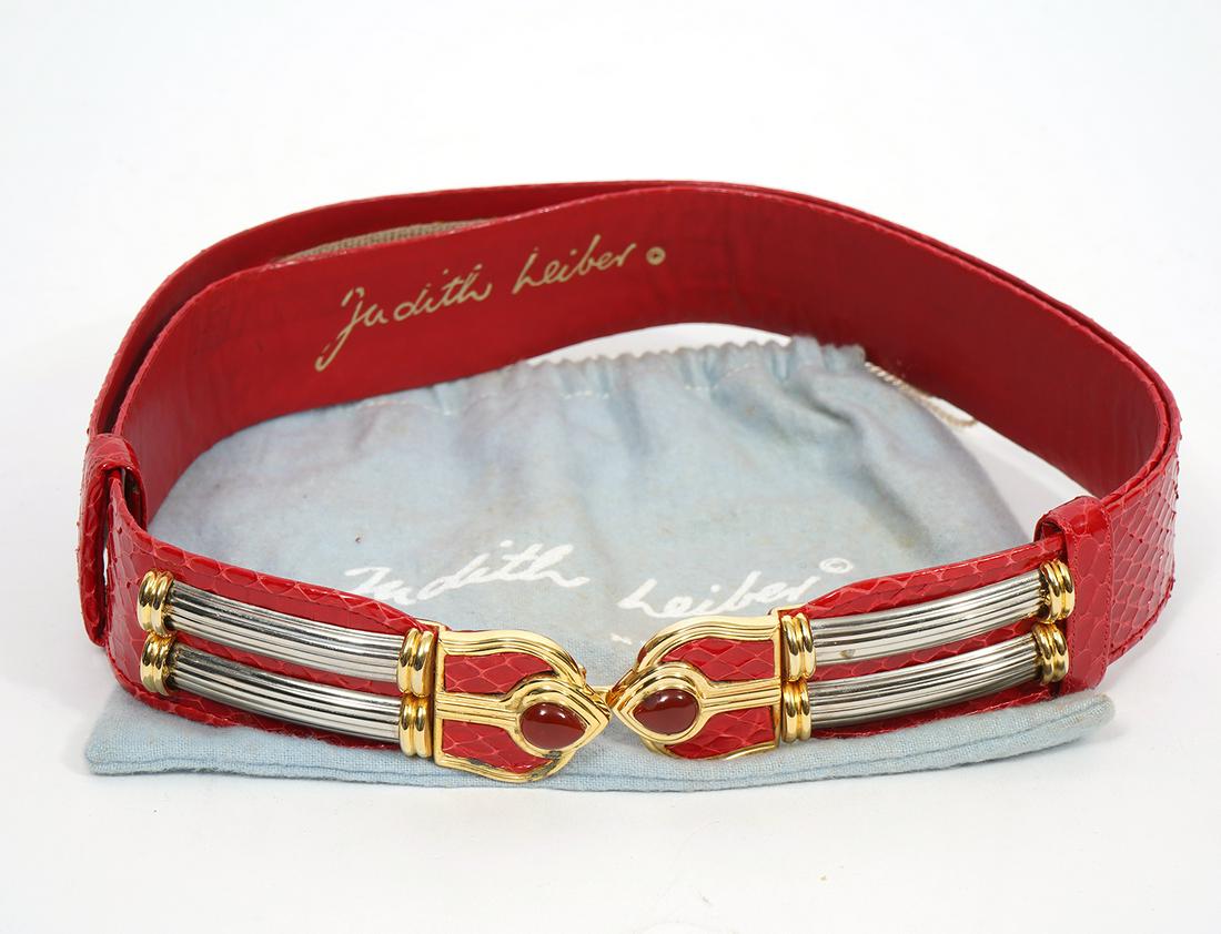 Judith Leiber Red Snake Skin Two Tone Belt (1 of 7)