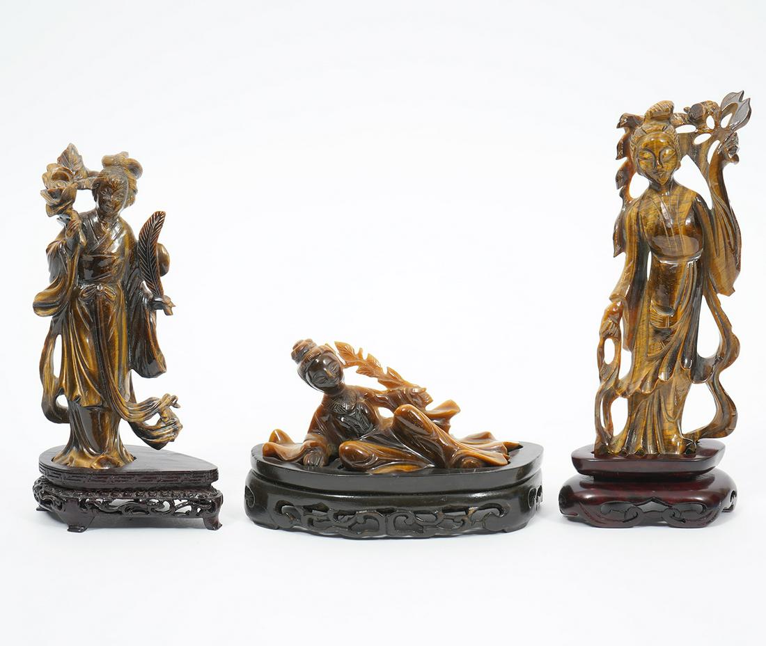 3 Chinese Carved Tiger Eye Guanyin Figurines (1 of 8)