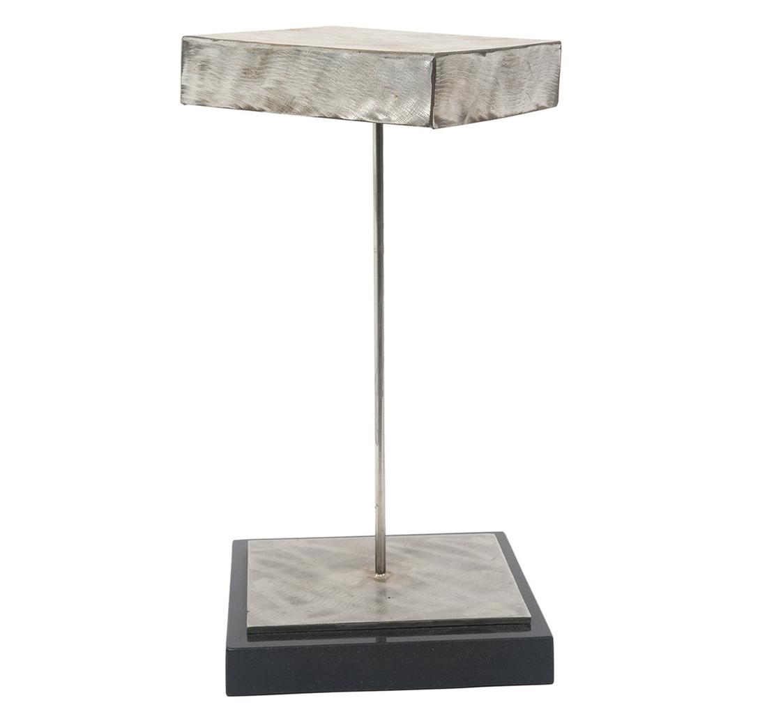 Steel and Granite Spinning Sculpture: Steel spinning sculpture mounted on granite base, unsigned. Measures 14"H; base 7"L x 7"W x 1.25"H; square top 6.25"L x 6.25"W x 1.25"H. Condition report: good condition, please see all photos. Contac