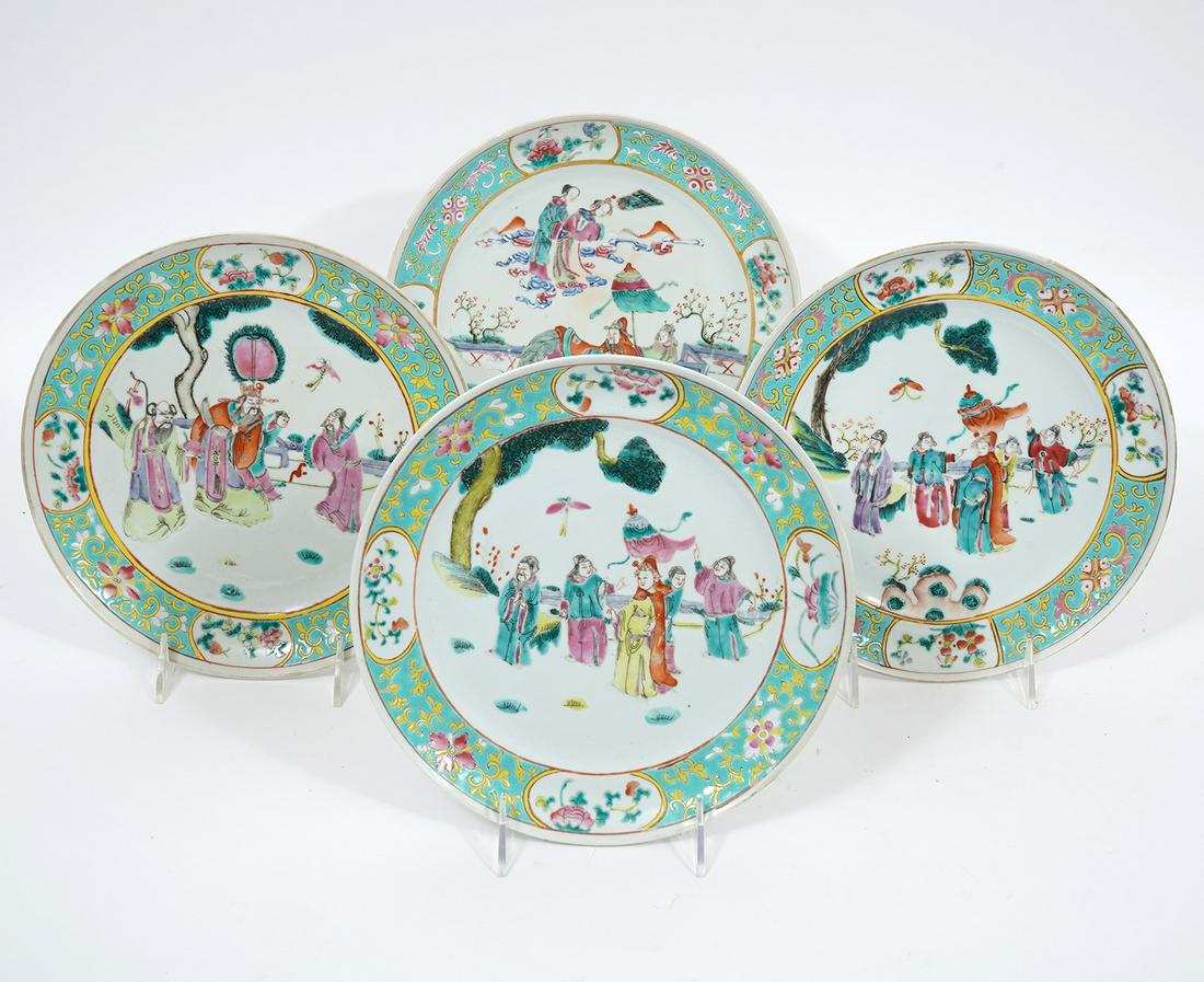 4 Hand Painted Chinese Plates Marked on Verso (1 of 10)