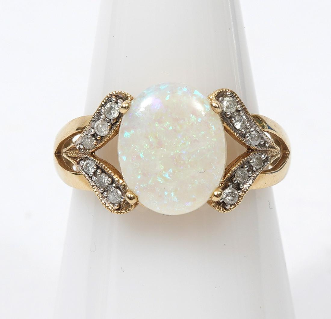 Opal Diamond 14K Yellow Gold Ring Size 6.5 (1 of 8)