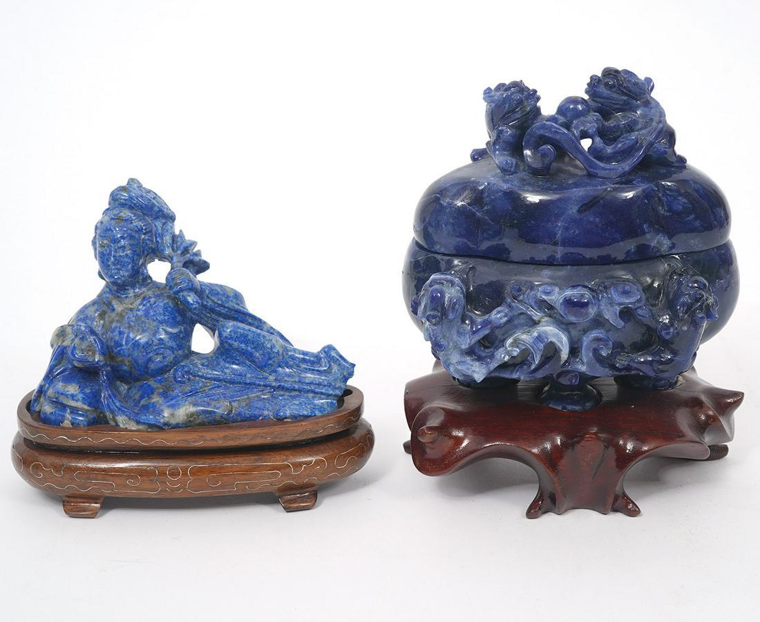 Two Chinese Carved Lapiz Lazuli Figures (1 of 11)
