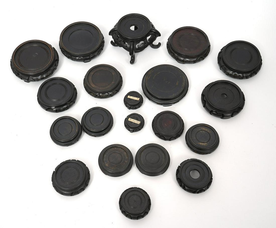 20 Chinese Small Round Black Wood Stands (1 of 4)