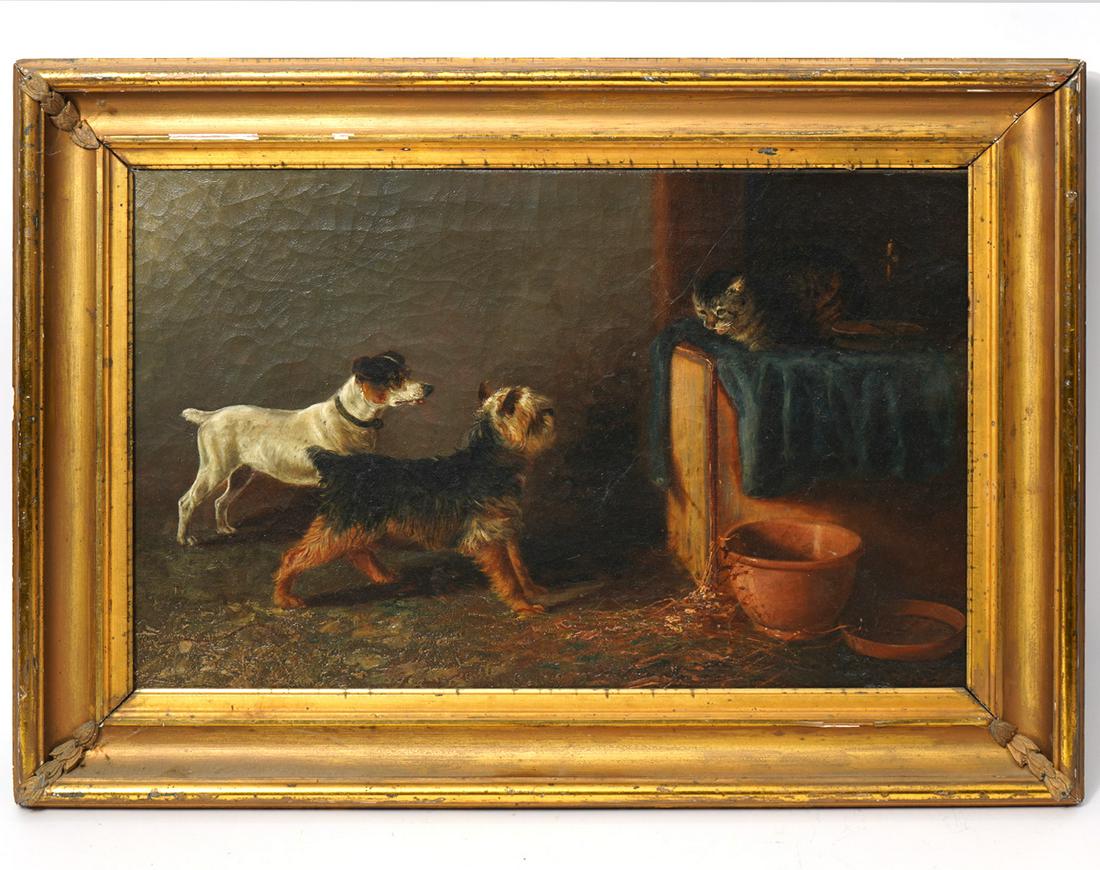 American School Two Dogs and Cat O/C Painting (1 of 8)