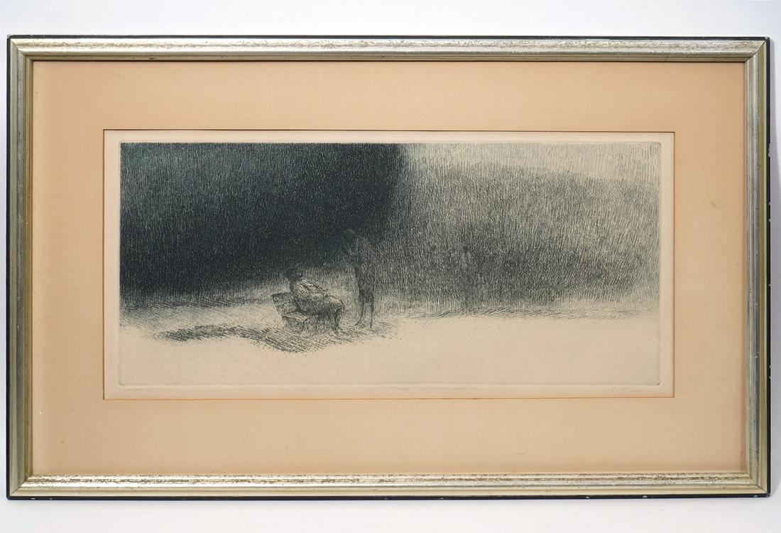 Harold Altman Etching 'Park Conversation' (1 of 7)