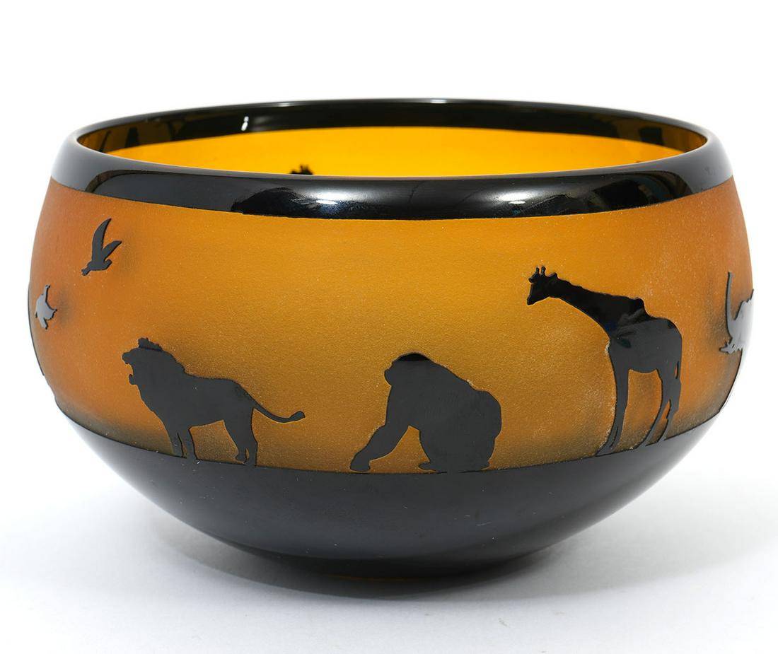 Correia Cameo Art Glass African Animal Bowl S/N (1 of 10)