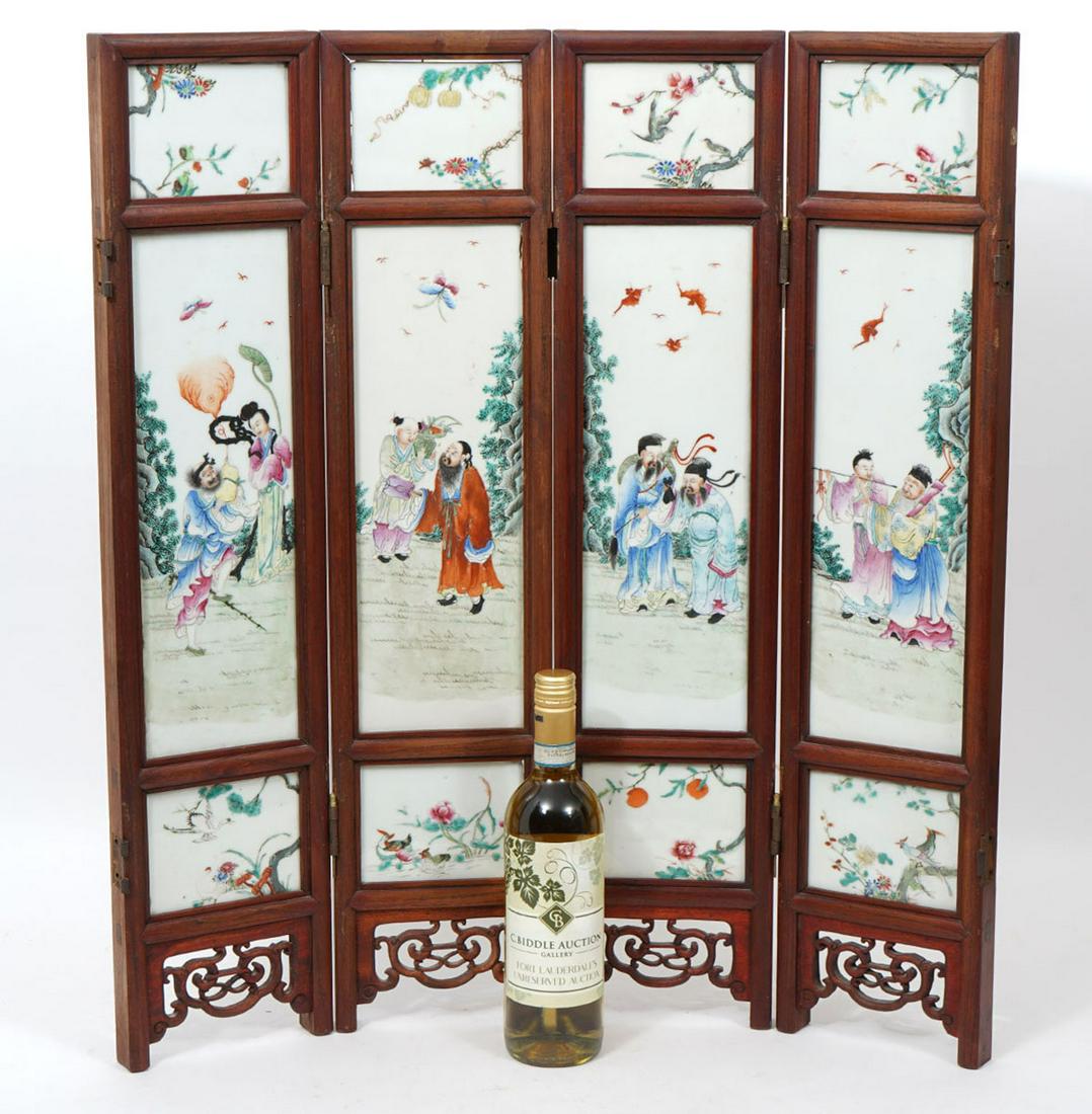 Chinese 4 Panel Porcelain & Wood Table Screen (1 of 10)