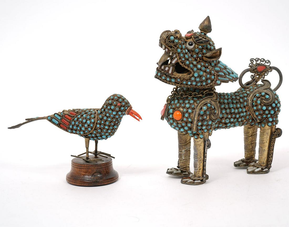 Two Tibetan Jeweled Turquoise Coral Figures (1 of 9)