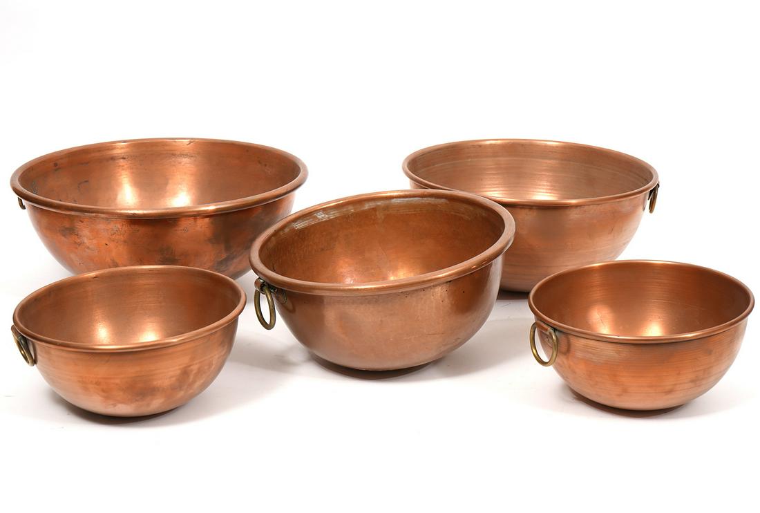 Set of Five English Copper Mixing Bowls (1 of 9)