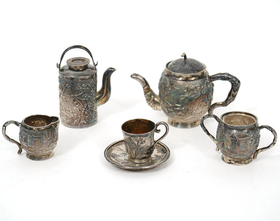 Chinese Export Miniature Silver Tea Set 6Pcs (1 of 10)