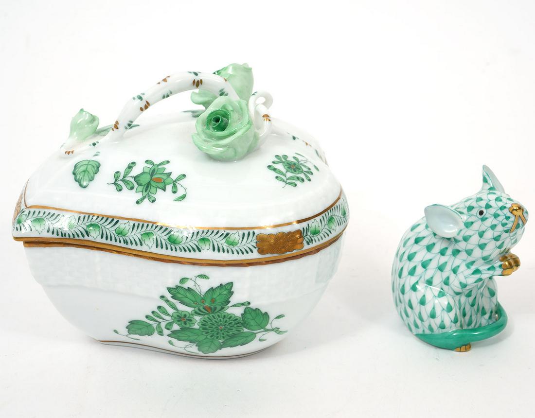 Herend Apponyi Green Dish And Mouse Figure (1 of 7)