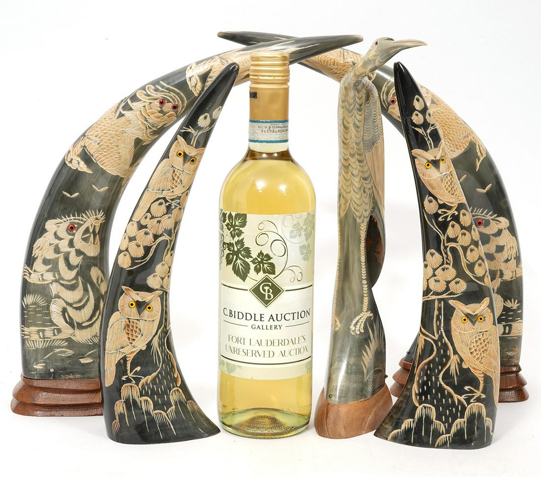 5 Chinese Hand Carved Horns (1 of 11)