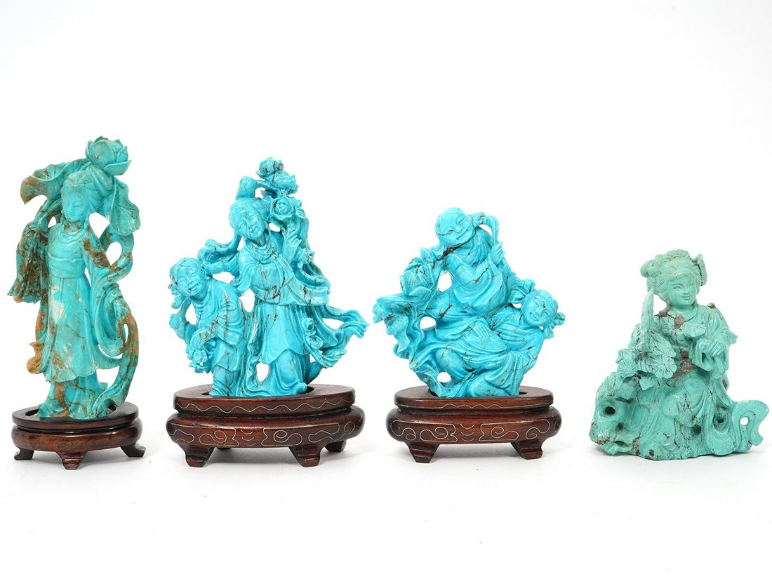 4 Chinese Turquoise Carved Figurines (1 of 9)