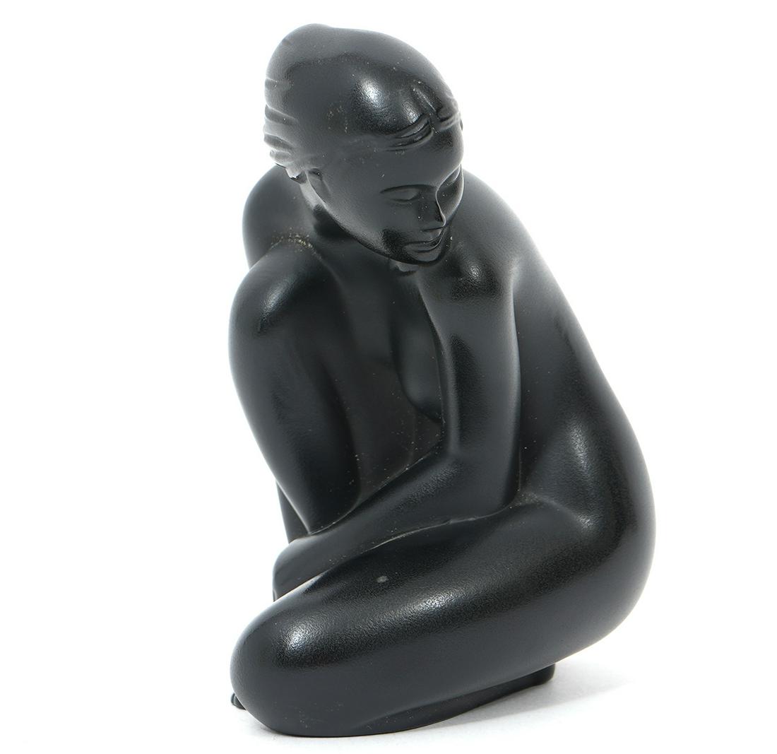 Lalique French Crystal Noir Female Figure: Lalique French crystal noir female figure, "Venus" design. Signed underside. Measures 2.75"L x 2"W x 3.75"H. Condition report: Good condition, no issues, please examine all photos closely. Contact C.