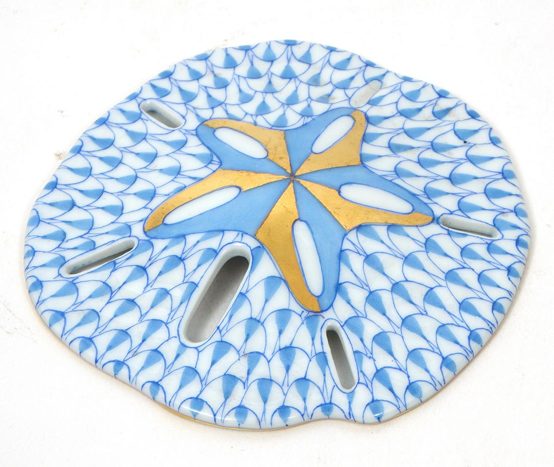 Herend Porcelain Blue Fishnet Sand Dollar (1 of 4)