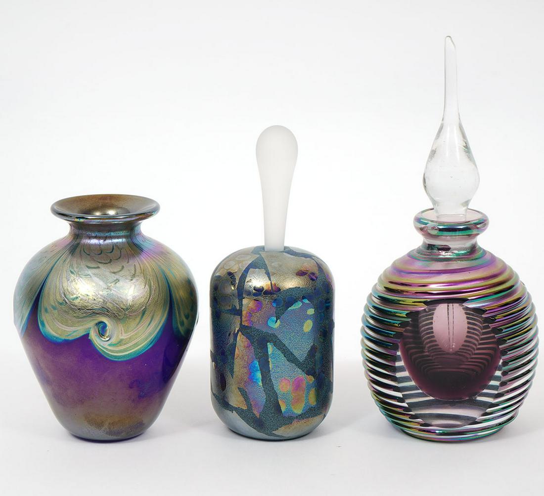 2 Iridescent Glass Perfume Bottles and A Vase (1 of 9)