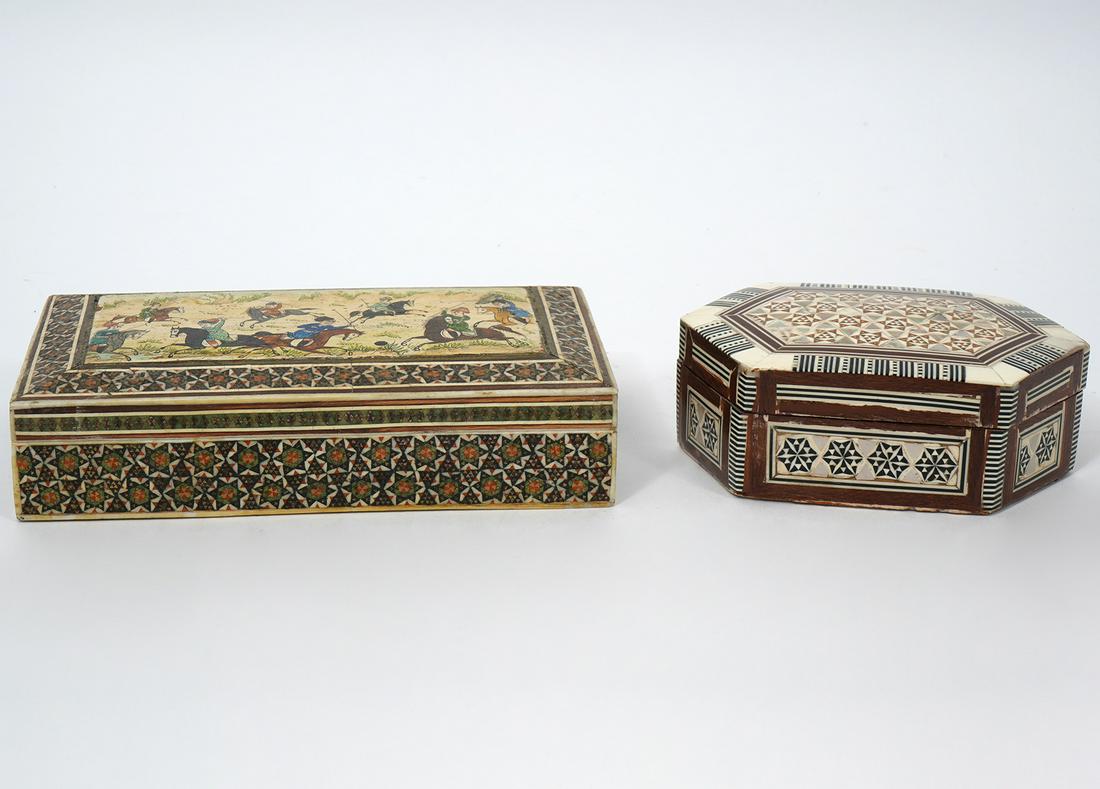 Two Middle-Eastern Inlaid Mosaic Trinket Boxes (1 of 7)