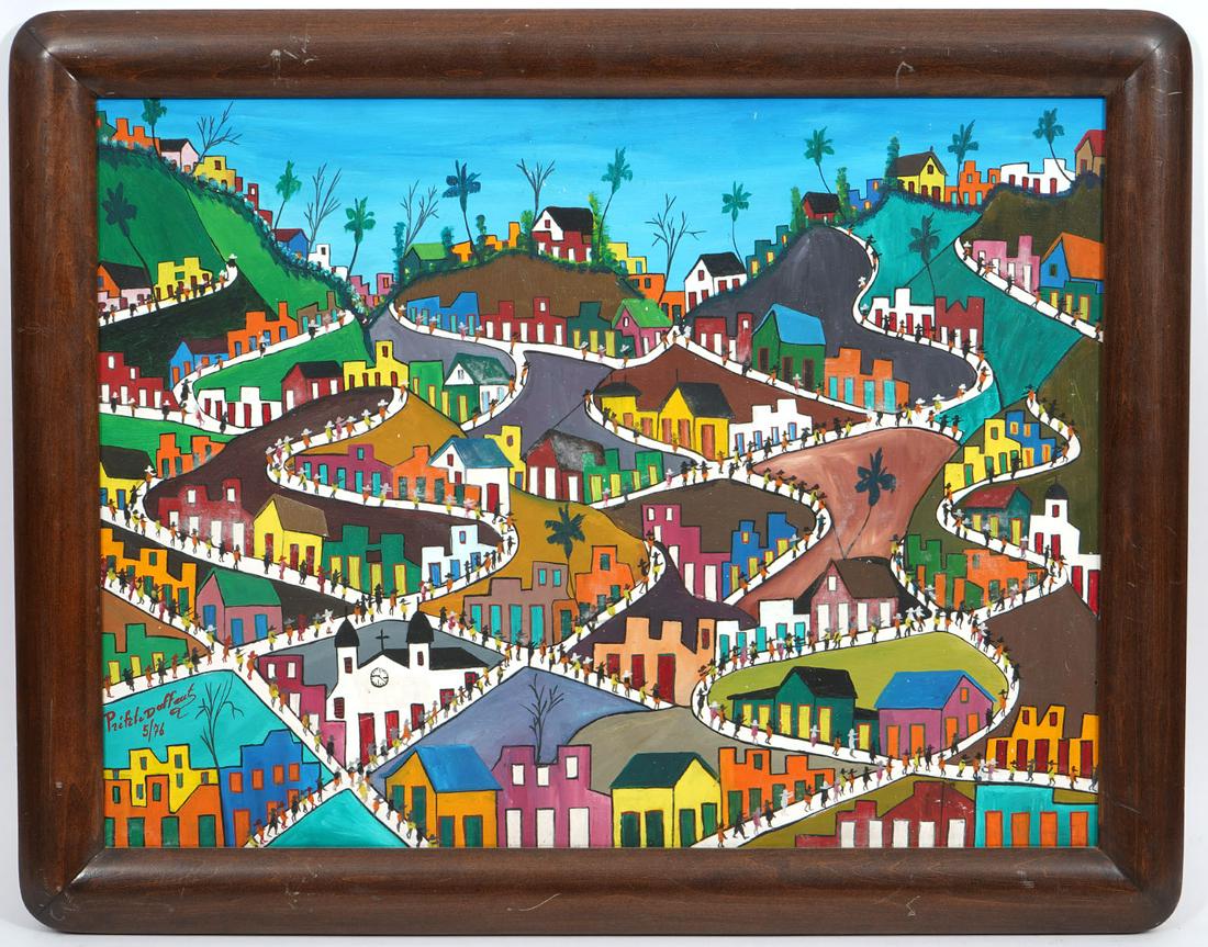 Prefete Duffaut Haitian Village O/B Painting (1 of 8)