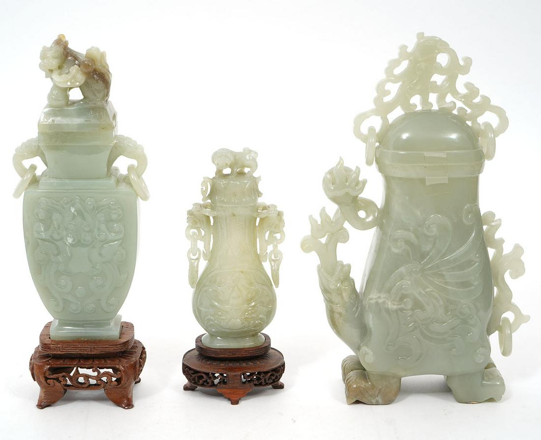 Group of Three Chinese Carved Jade Urns (1 of 11)