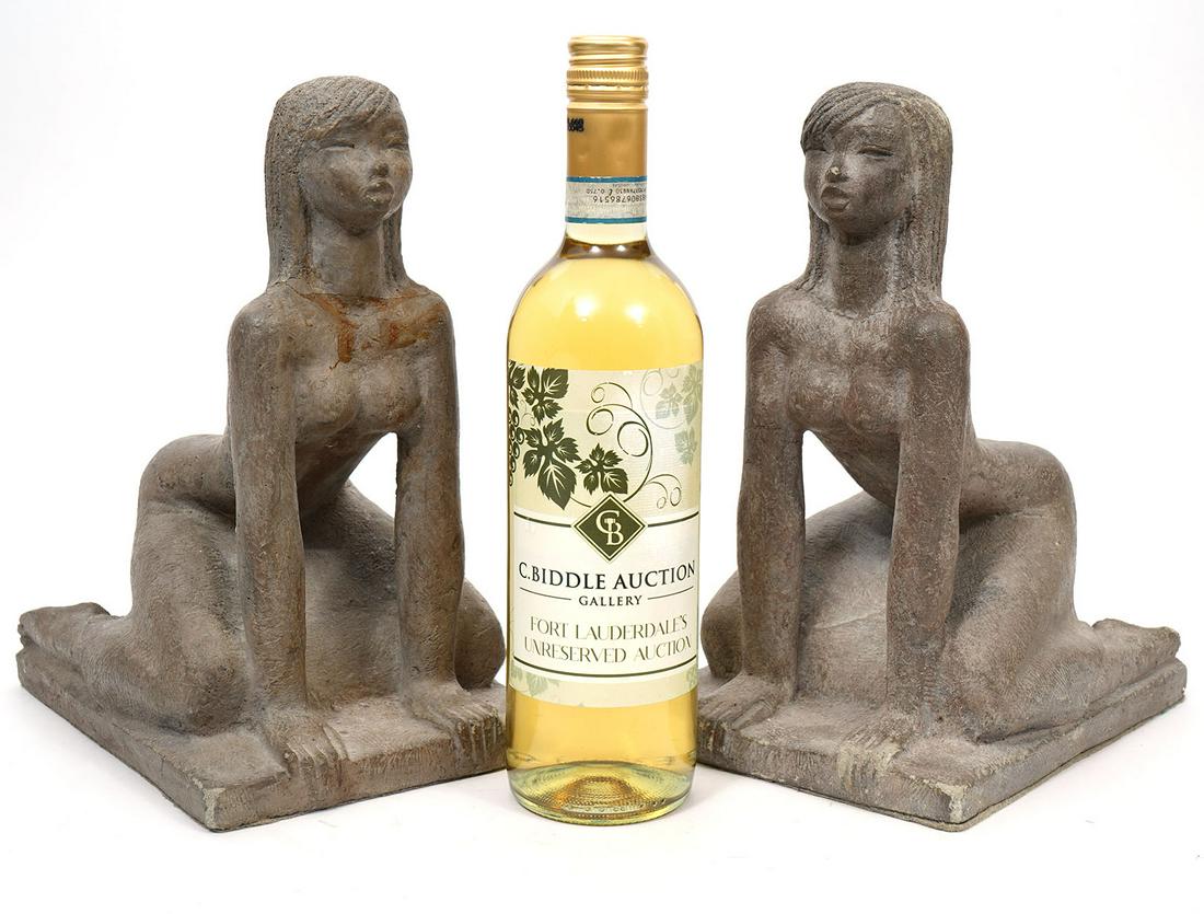 Pr Sculptures Of Women By Chuck Dodson: Pair Modern Sculptures Of Women By Chuck Dodson. Original sculpture of partially dressed woman by Florida artist Chuck Dodson who was a resident artist at the renowned Grove House Studios in Coconut G