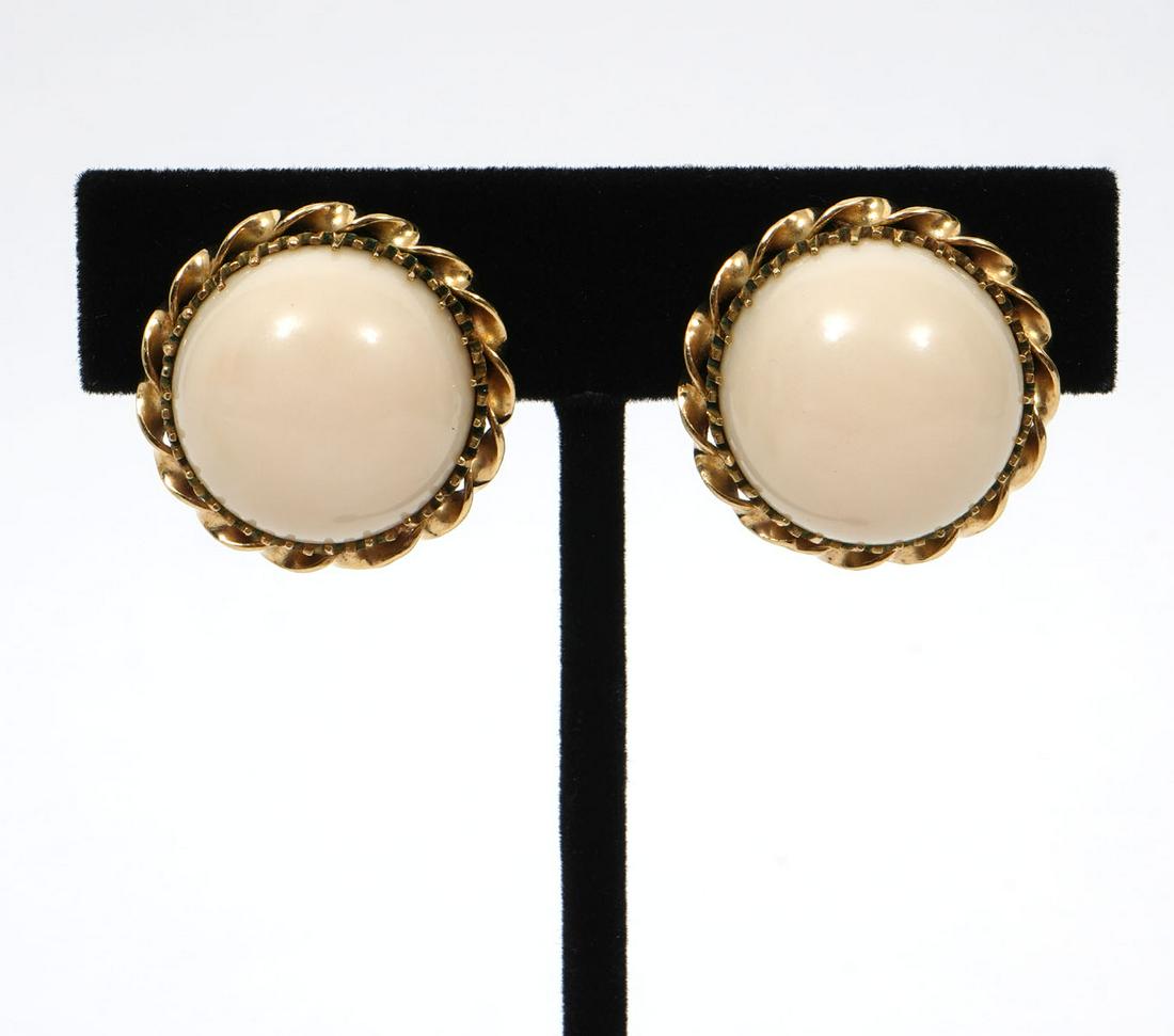 Angel Skin Carved Coral & 14K YG Clip Earrings (1 of 5)